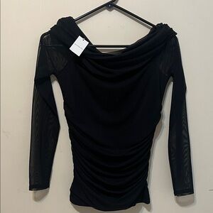 Abercrombie & Fitch Black Mesh Sleeve Blouse